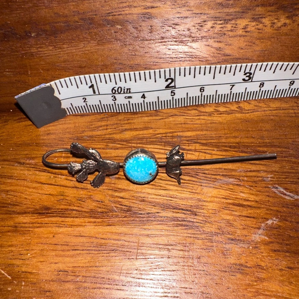 Genuine silver & turquoise ear pin - cactus & armadillo